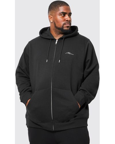 Boohoo Plus Hoodie mit Man-Schriftzug und Reißverschluss - Schwarz