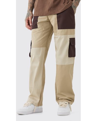 BoohooMAN Tall Relaxed Fit Colour Block Cargo Trouser - Natur