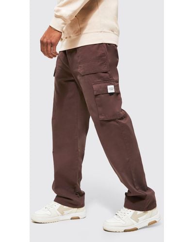 BoohooMAN Elastic Waist Relaxed Fit Buckle Cargo Jogger - Brown