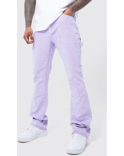 BoohooMAN Slim Rigid Flare Overdye Panel Jeans - Purple