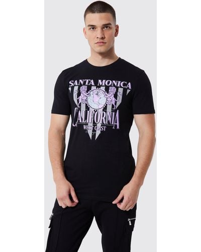 BoohooMAN Tall Muscle Fit Santa Monica Graphic T-shirt - Black
