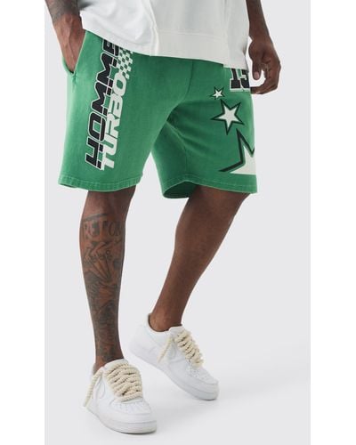 Boohoo Plus Homme Turbo Shorts In Green - Verde