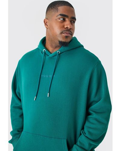 BoohooMAN Plus Laundered Wash Official Over Head Hoodie - Green