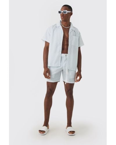 BoohooMAN Revere Collar Boxy Shirt And Short Set In White
