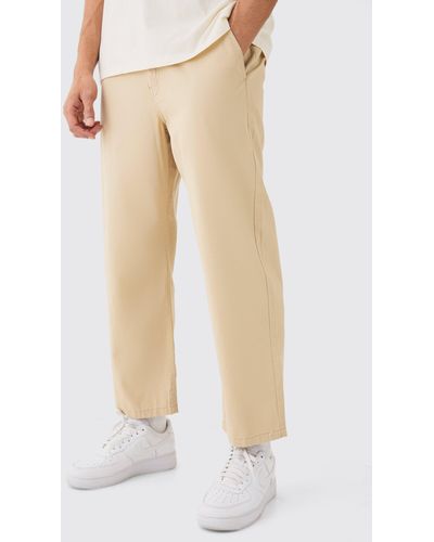 BoohooMAN Fixed Waist Skate Cropped Chino Trousers - Natural