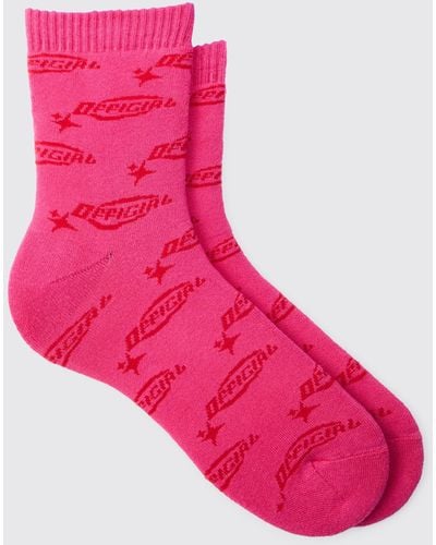 Boohoo Official Logo Print Socks - Pink
