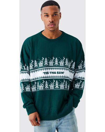 BoohooMAN Oversized Tiz Tha Szn Christmas Sweater - Green
