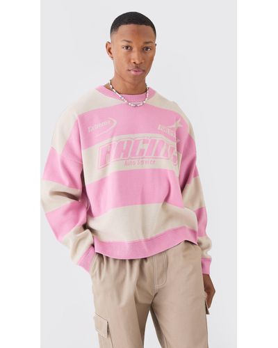 BoohooMAN Oversized Boxy Drop Shoulder Moto Knit Sweater - Pink