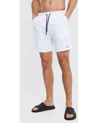 Boohoo Tall Signature Mid Length Swim Shorts - White