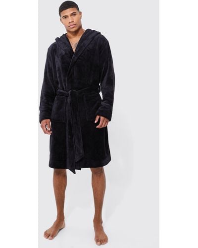 BoohooMAN Hooded Bathrobe/robe - Black