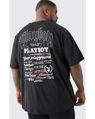 BoohooMAN Plus Playboy Badge Printed Licensed T-shirt In Black - Grey