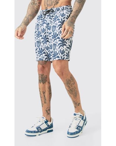 BoohooMAN Tall Abstract Printed Trunkss - Blue