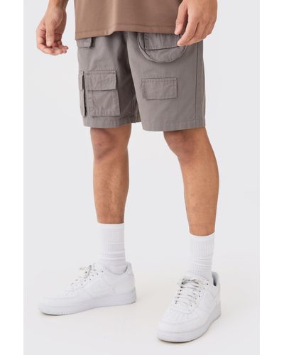 Boohoo Elasticated Waist Detachable Bag Multi Cargo Pocket Shorts - Gray