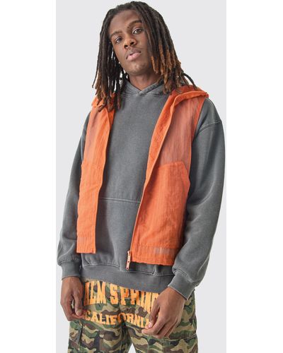 BoohooMAN Sheer Ripstop Hooded Utility Vest - Orange