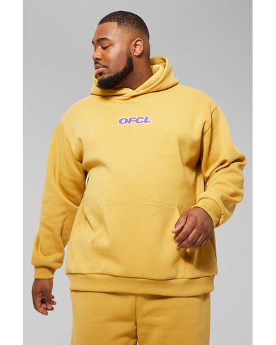 BoohooMAN Plus Loose Fit Ofcl Hoodie - Yellow