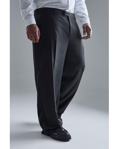 BoohooMAN Plus Side Stripe Drawcord Crop Straight Fit Trousers - Black