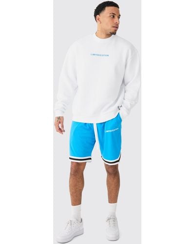 BoohooMAN Oversized Limited Edition Sweat And Basketball Mesh Short Set - Blue