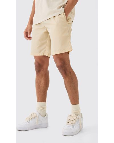 BoohooMAN Elastic Waist Comfort Nylon Shorts - Natural