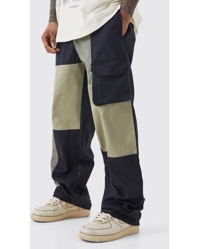 Boohoo Relaxed Fit Multi Color Block Cargo Trouser - Blue