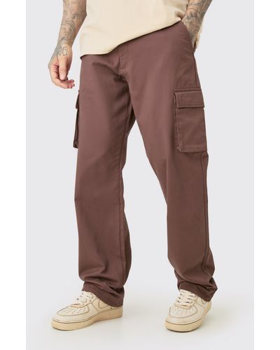 BoohooMAN Tall Fixed Waist Twill Relaxed Fit Cargo Trouser - Braun