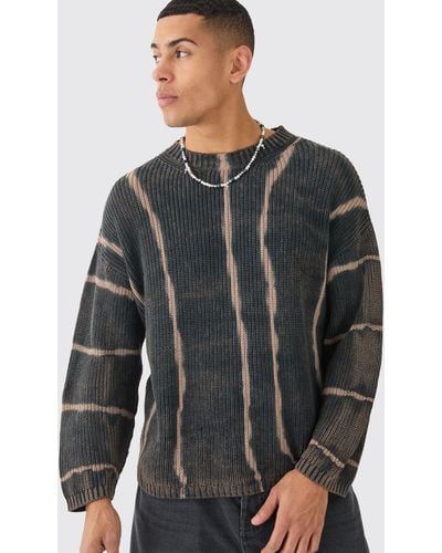 BoohooMAN Oversized Boxy Stone Wash Sweater In Charcoal - Gray