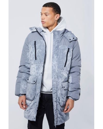 BoohooMAN Tall Tie Dye Ripstop Panelled Parka - Blue