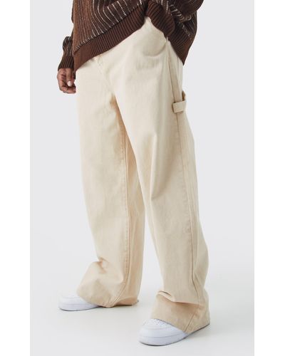 BoohooMAN Plus Baggy Fit Overdye Carpenter Jeans - Natural