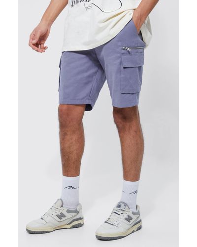 BoohooMAN Tall Twill Cargo-Shorts mit elastischem Bund und Reißverschluss - Blau