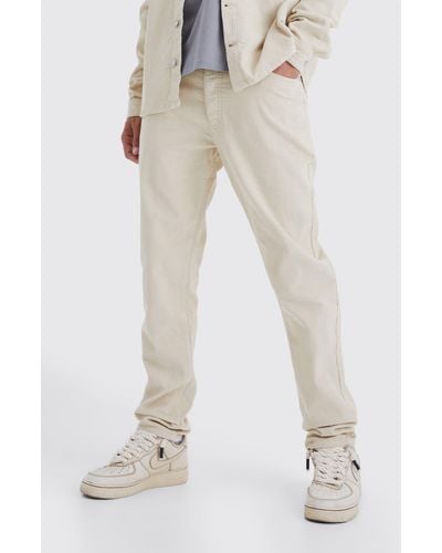 BoohooMAN Tall Fixed Waist Tapered Cord Trouser - White