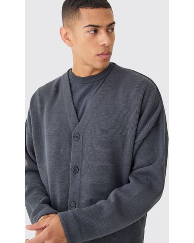 BoohooMAN Boxy Drop Shoulder Knitted Cardigan - Grey