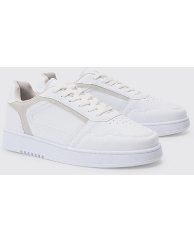 BoohooMAN Contrast Panel Chunky Trainers In Stone - White