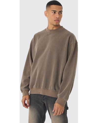 BoohooMAN Oversized Extended Neck Washed Sweatshirt - Brown
