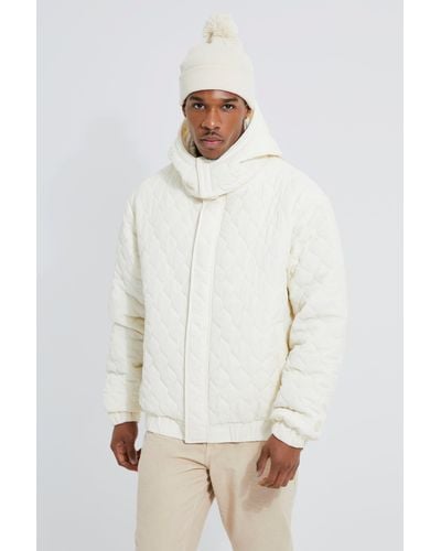 Boohoo Diamond Quilted Hooded Puffer - White