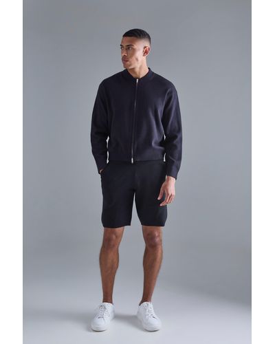 BoohooMAN Knitted Jumper Short Tracksuit - Blue
