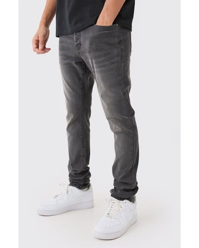 BoohooMAN Skinny Stretch Stacked Jean In Charcoal - Gray