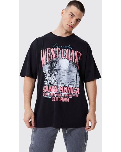 BoohooMAN Tall Oversized Heavyweight West Coast T-shirt - Black