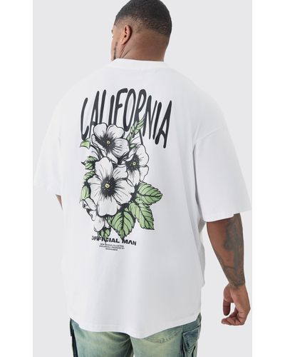 BoohooMAN Plus Oversized California Floral T-shirt In White