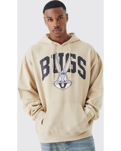 BoohooMAN Oversized Bugs Bunny License Hoodie - Natural