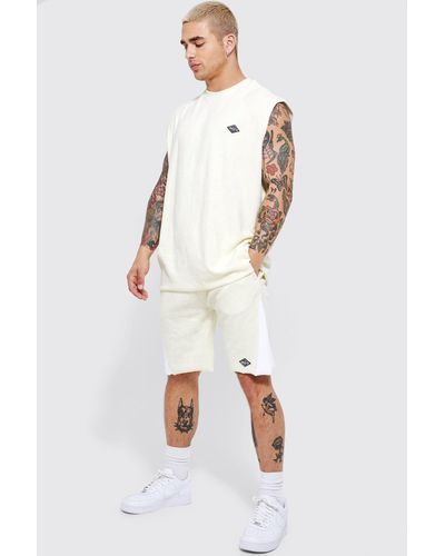 BoohooMAN Oversized Towelling Tank & Guesset Short - White