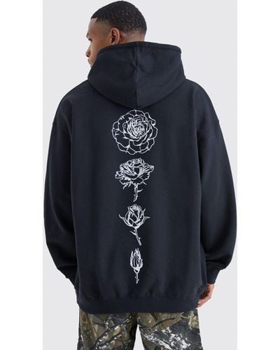 BoohooMAN Oversized Rose Graphic Hoodie - Blue