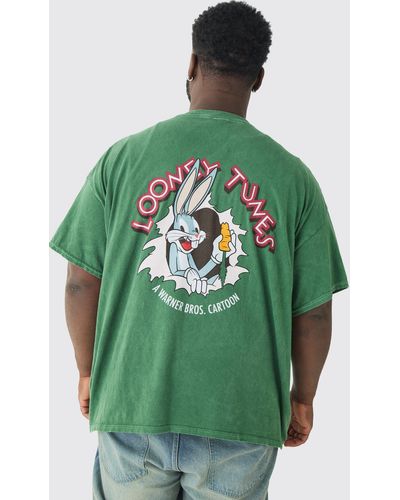 BoohooMAN Plus Oversized Looney Tunes Washed T-shirt - Grün