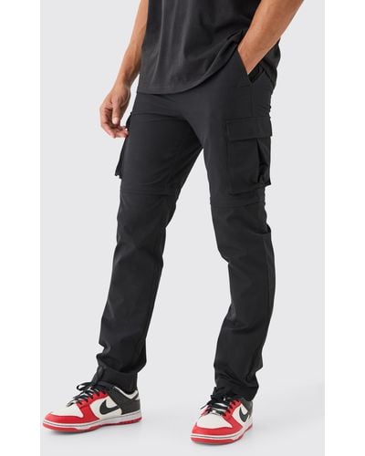 BoohooMAN Technical Stretch Zip Off Hybrid Cargo Trousers - Blue