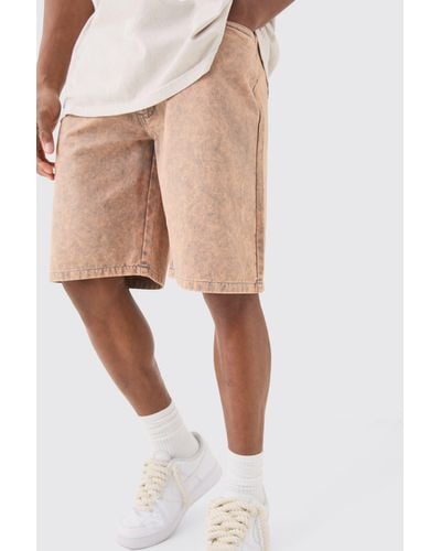 BoohooMAN Fixed Waist Washed Relaxed Short - Natur