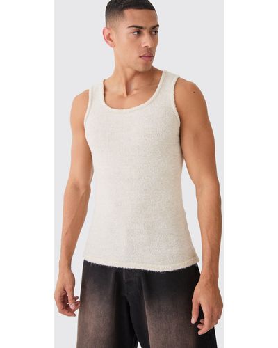 BoohooMAN Muscle Fit Boucle Textured Knitted Vest - Natural