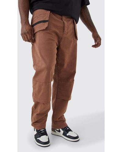 Boohoo Plus Slim Fit Strap Detail Cargo Trouser - Brown