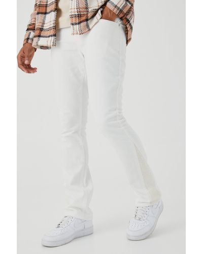 BoohooMAN Slim Rigid Crochet Flare Detail Jeans - White