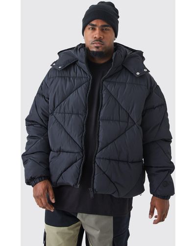 BoohooMAN Plus Abstract Quilted Puffer - Blue