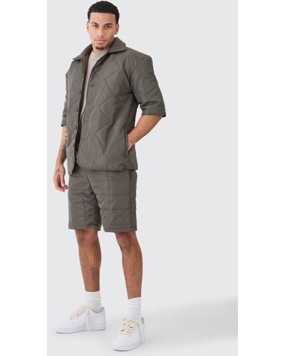 BoohooMAN Quilted Square Shirt And Short Set - Multicolour