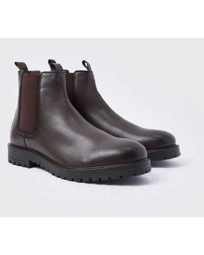 BoohooMAN Faux Leather Chelsea Boots - Brown