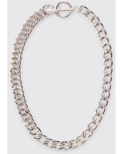 BoohooMAN Chunky Cuban Chain Necklace In Silver - White